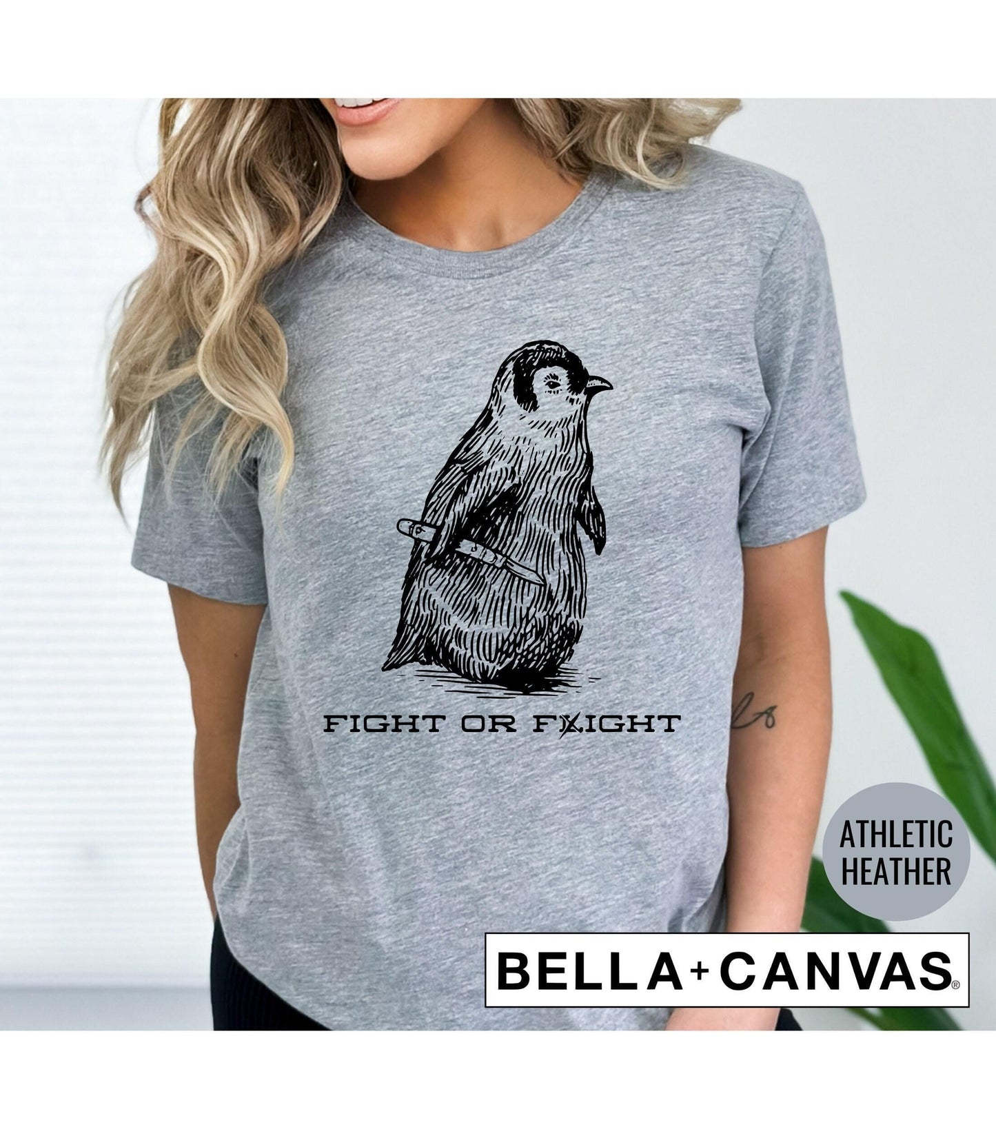 Fight Or Flight Penguin Knife Weird Present Graphic T-Shirt