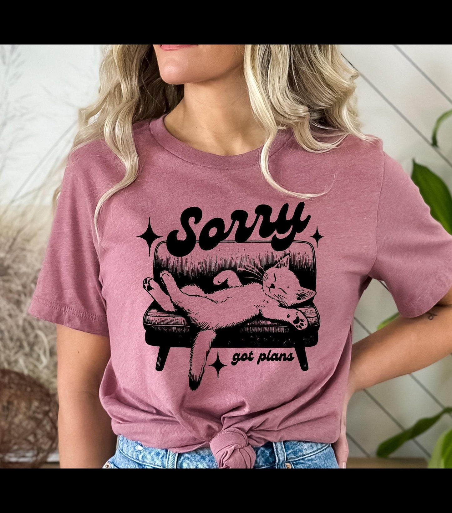 Sorry Got Plans Lazy Cat Graphic T-Shirt
