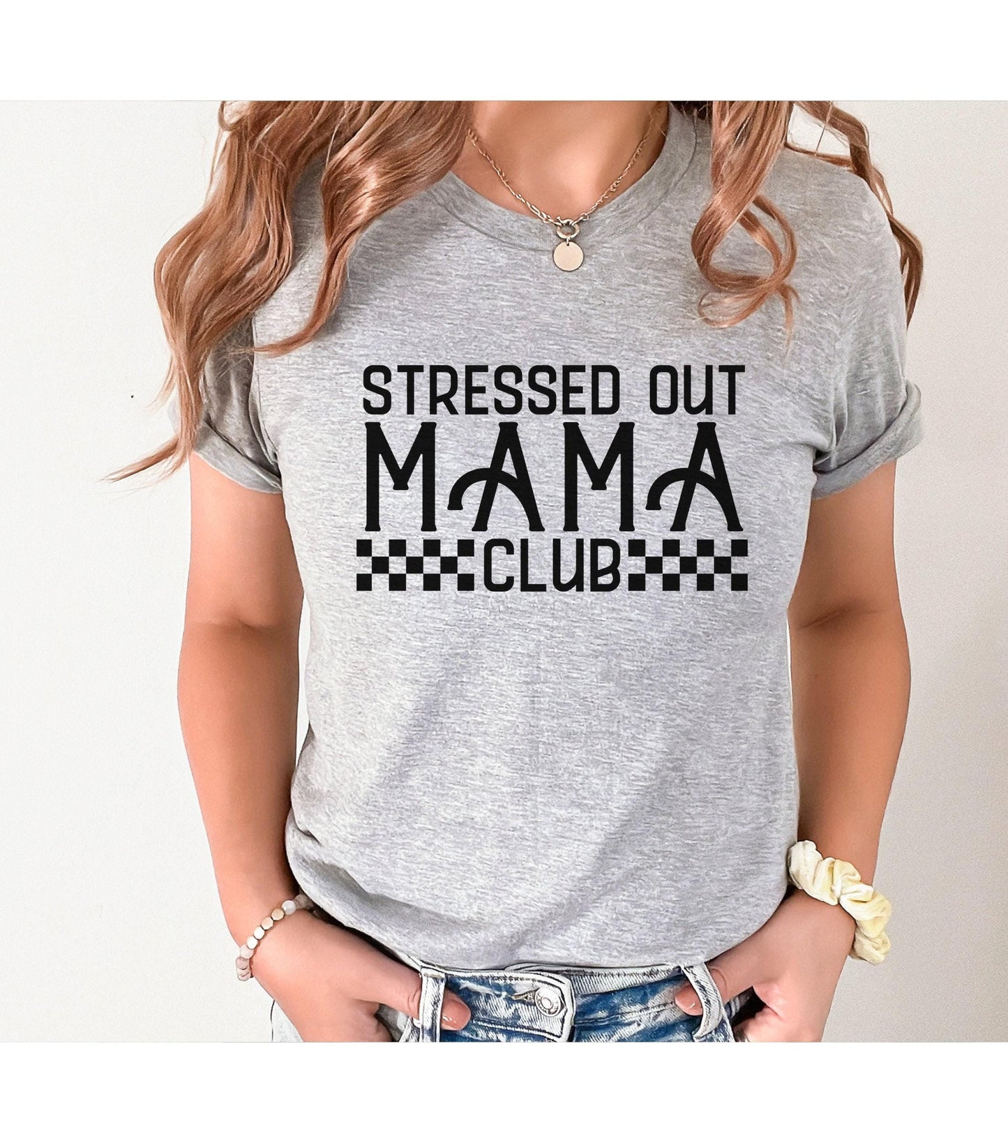 Checkerboard Stressed Out Mama Club Women's Graphic T-Shirt