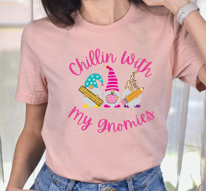 Chillin With My Gnomies Cute Teacher Graphic T-Shirt