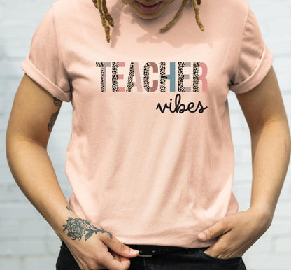 Teacher Vibes Cute Leopard Print Graphic T-Shirt