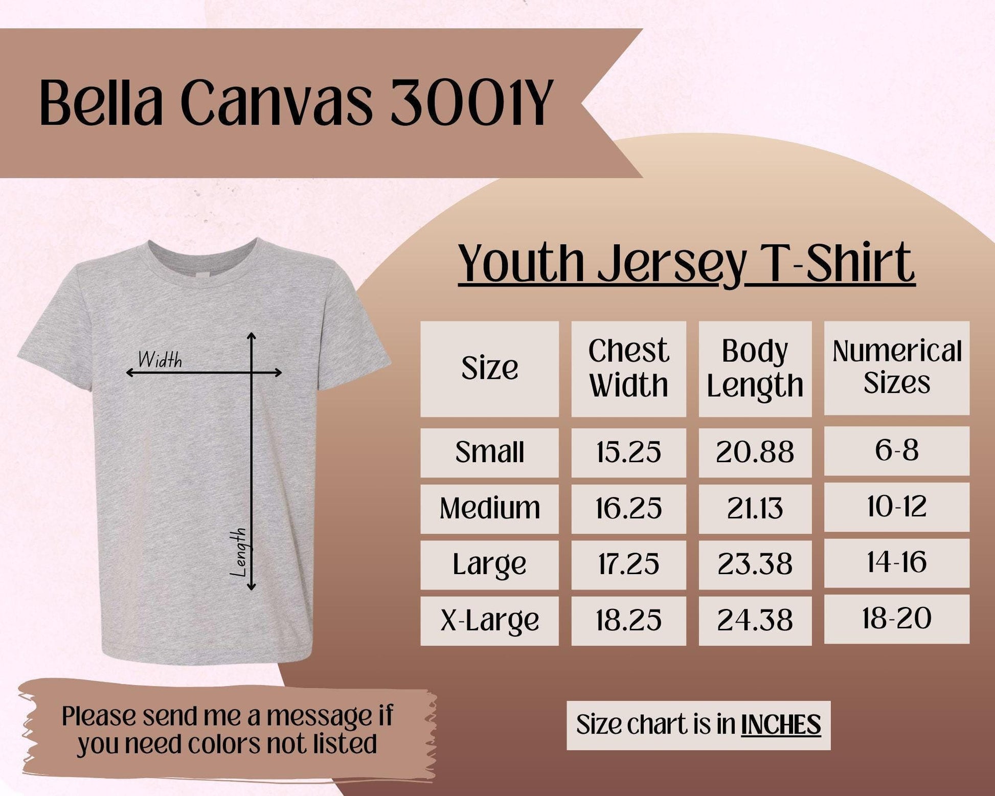 a t - shirt size guide for a youth jersey shirt