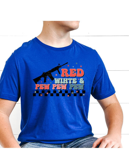 Red White And Blue Pew Pew Pew Men's Fourth Of July Graphic T-Shirt