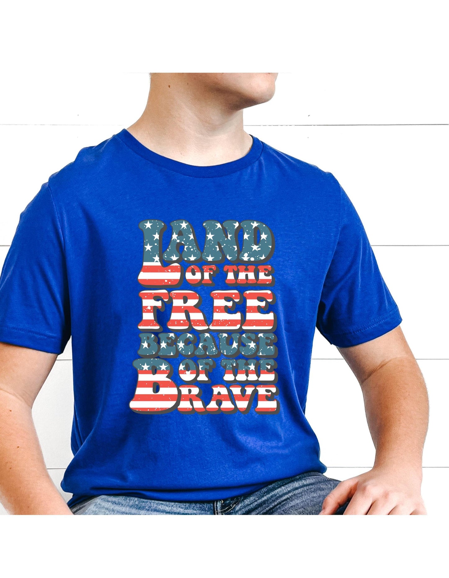 Land Of The Free Because Of The Brave American Flag July 4th Graphic T-Shirt