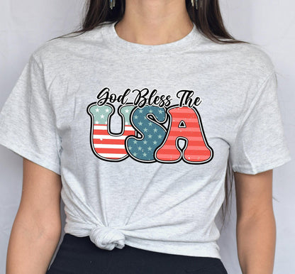 God Bless The USA Red White And Blue American Flag July 4th Graphic T-Shirt