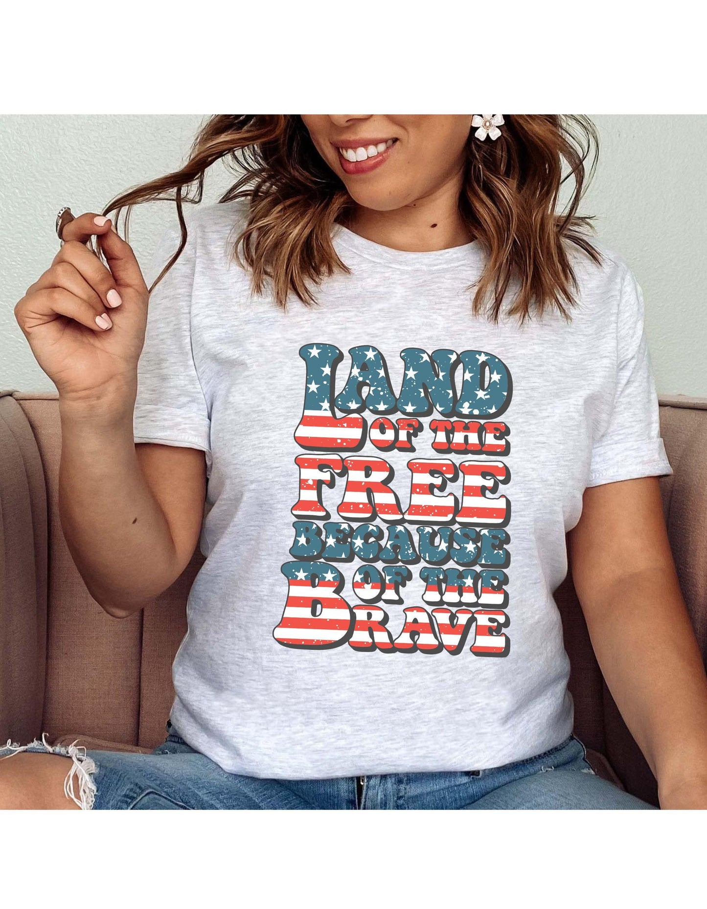 Land Of The Free Because Of The Brave American Flag July 4th Graphic T-Shirt