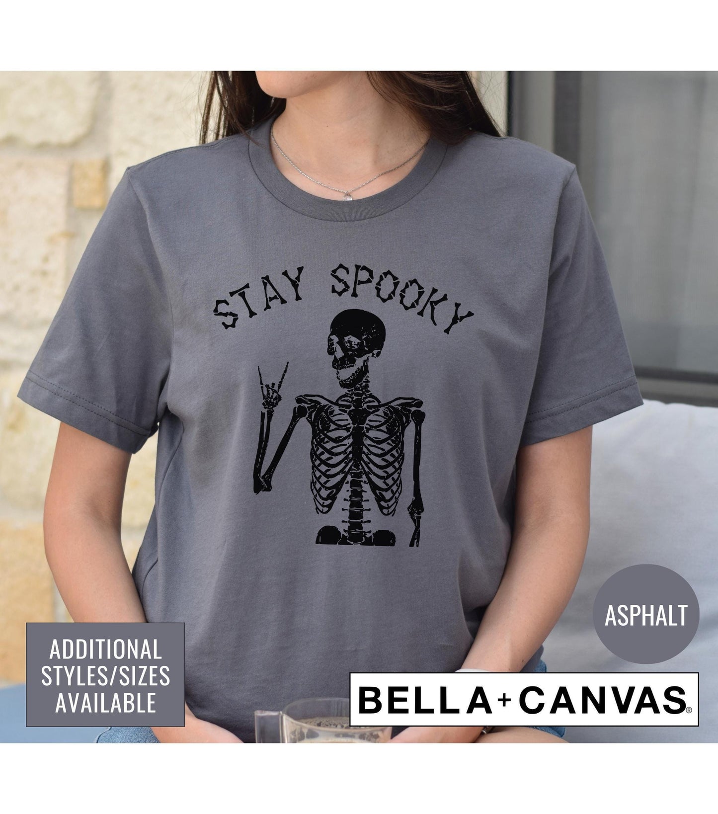 Stay Spooky Skeleton Peace Sign Halloween Graphic T-Shirt