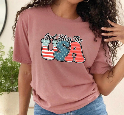 God Bless The USA Red White And Blue American Flag July 4th Graphic T-Shirt