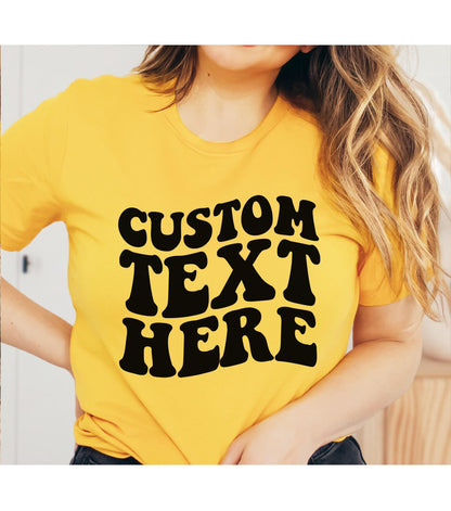 Custom Retro Wavy Font Stacked Text Graphic T-Shirt