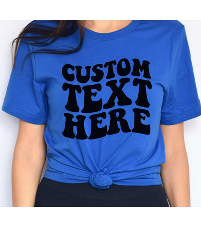 Custom Retro Wavy Font Stacked Text Graphic T-Shirt