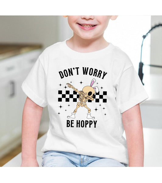 Don't Worry Be Hoppy Easter Bunny Skeleton Graphic T-Shirt