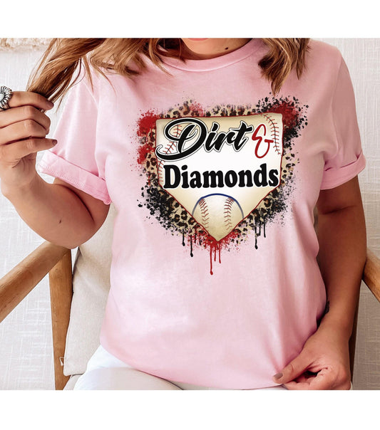 Baseball Dirt And Diamonds Leopard Print Women's Graphic T-Shirt