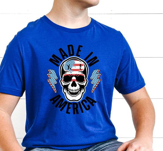 Made In America Skeleton Lightning Bolt July 4th Graphic T-Shirt