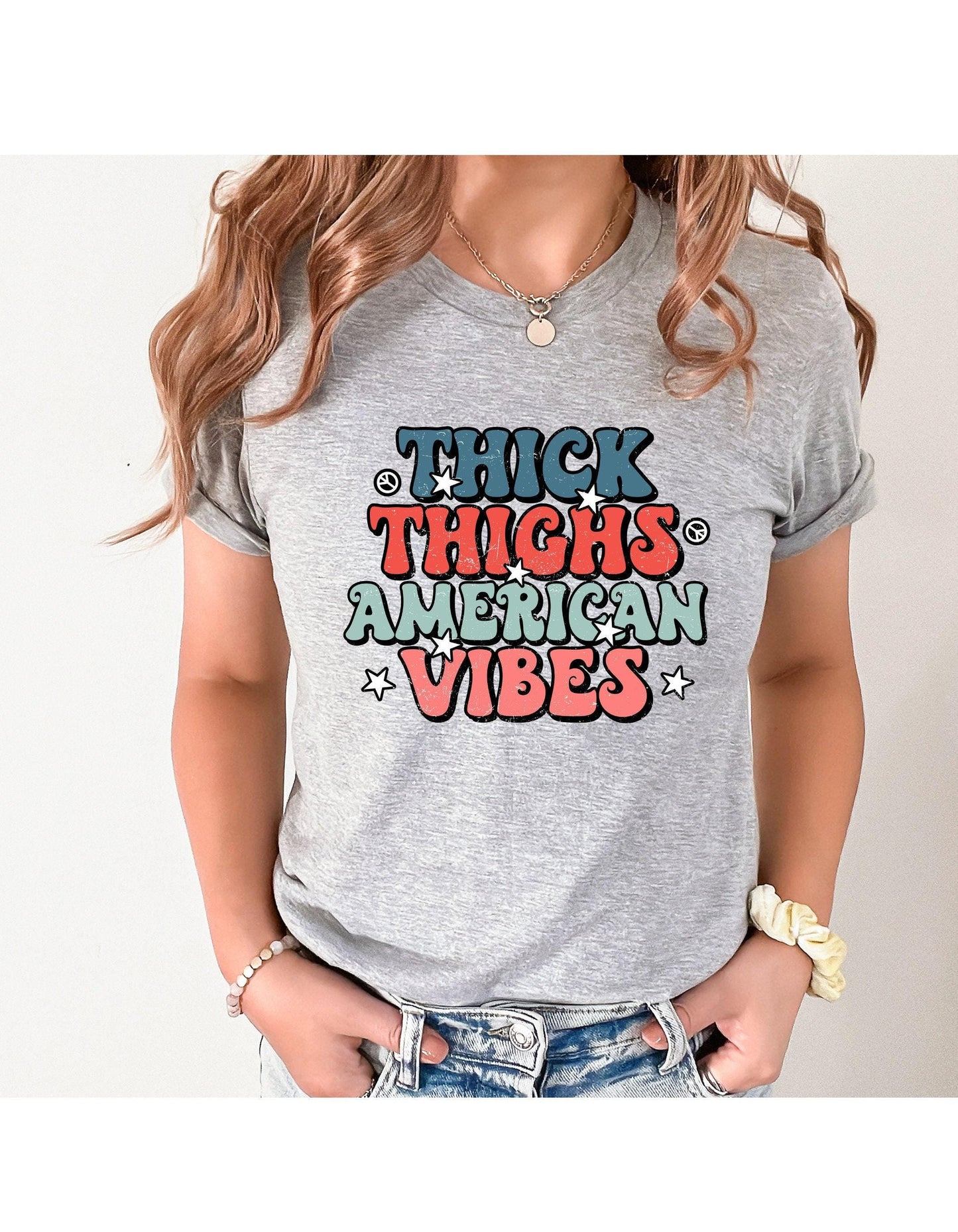 Thick Thighs American Vibes Retro Graphic T-Shirt