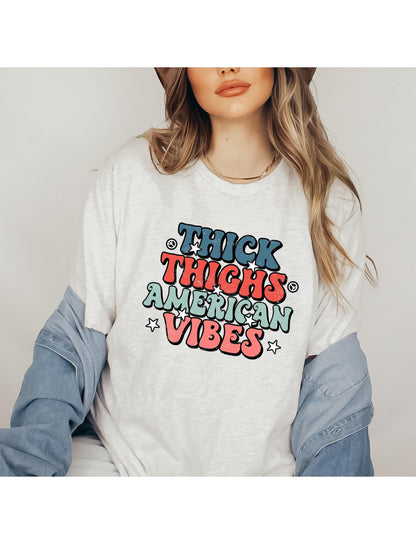 Thick Thighs American Vibes Retro Graphic T-Shirt