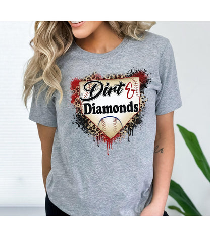 Baseball Dirt And Diamonds Leopard Print Women's Graphic T-Shirt