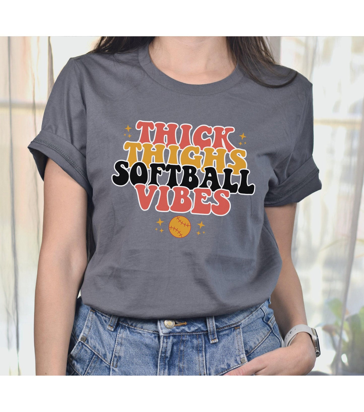 Thick Thighs Softball Vibes Graphic T-Shirt