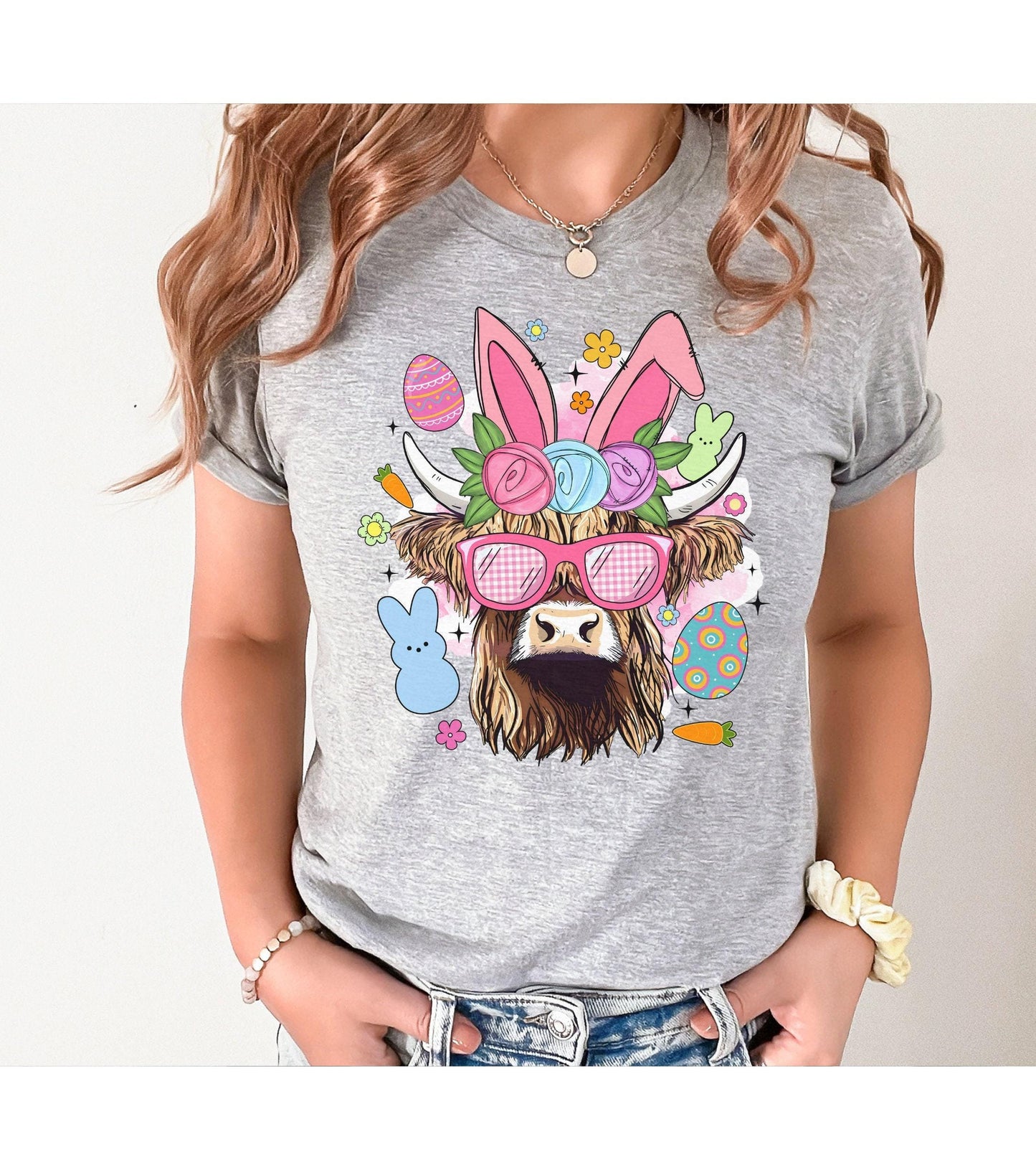 Easter Highland Cow Graphic T-Shirt