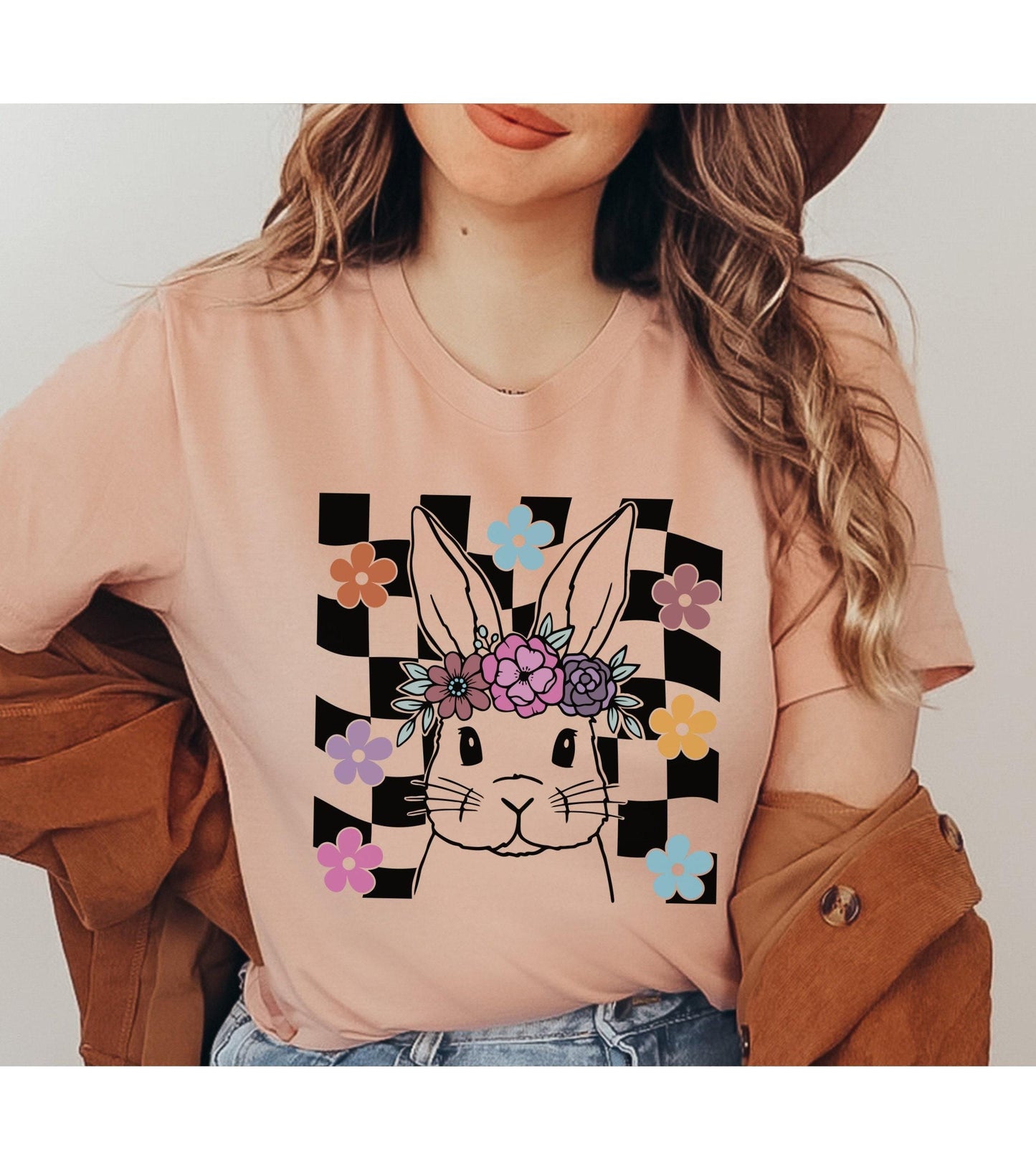 Checkered Easter Bunny Women' Graphic T-Shirt