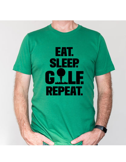 Eat Sleep Golf Repeat Golf Ball Graphic T-Shirt