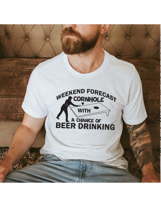 Weekend Forecast Cornhole With A Chance Of Beer Drinking Graphic T-Shirt