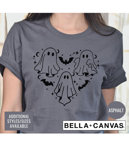 Ghost Bat Halloween Heart Graphic T-Shirt