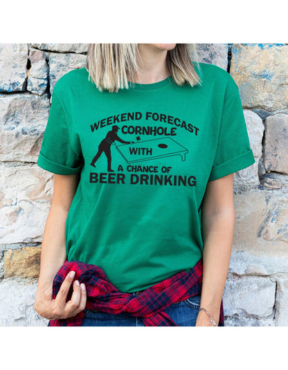 Weekend Forecast Cornhole With A Chance Of Beer Drinking Graphic T-Shirt