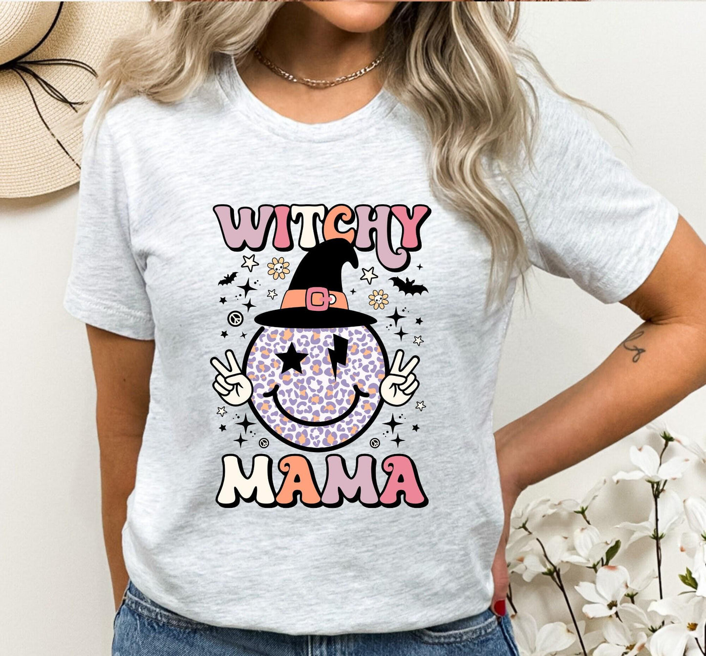 Witchy Mama Smiley Face Peace Sign Graphic T-Shirt