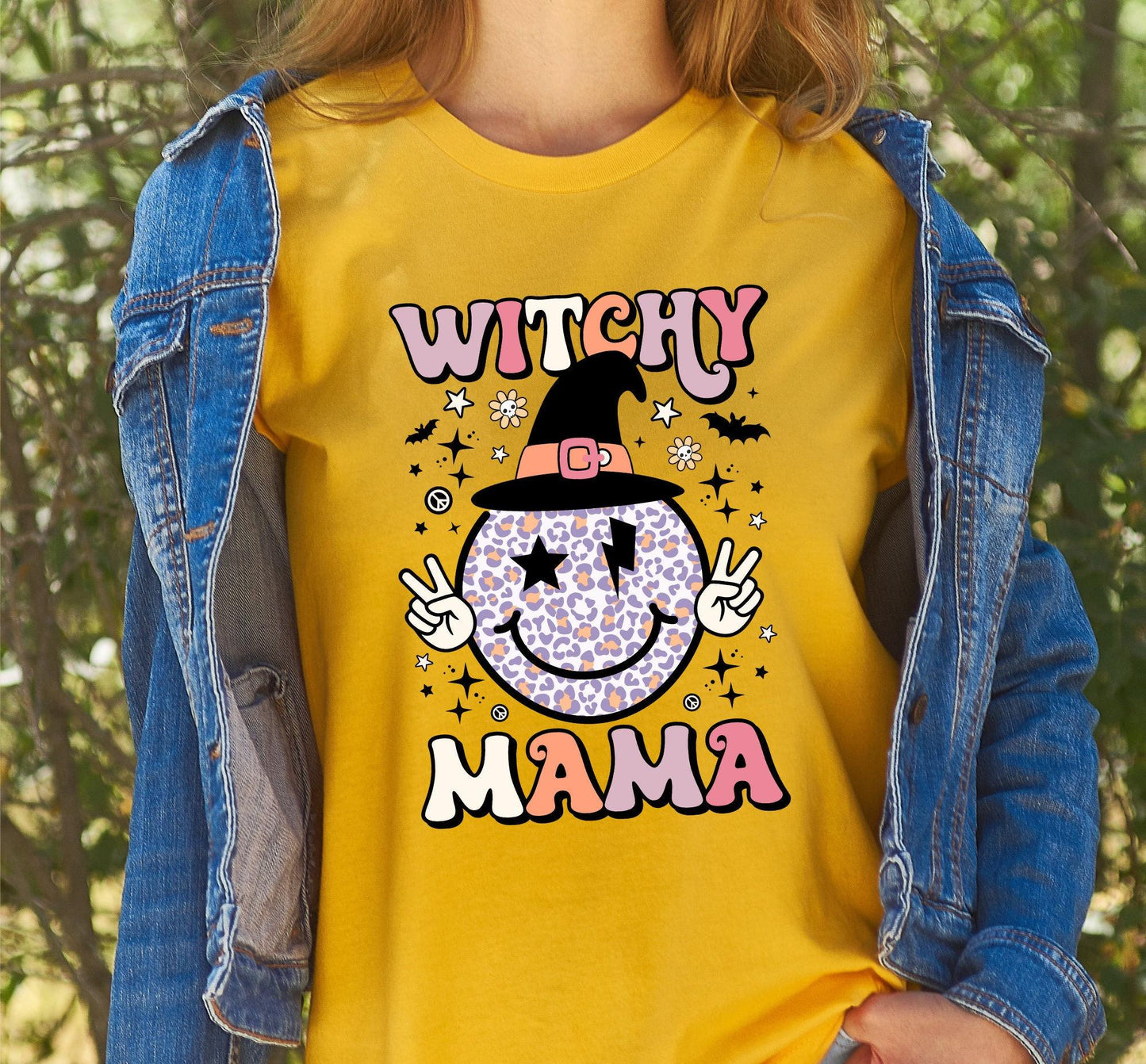 Witchy Mama Smiley Face Peace Sign Graphic T-Shirt