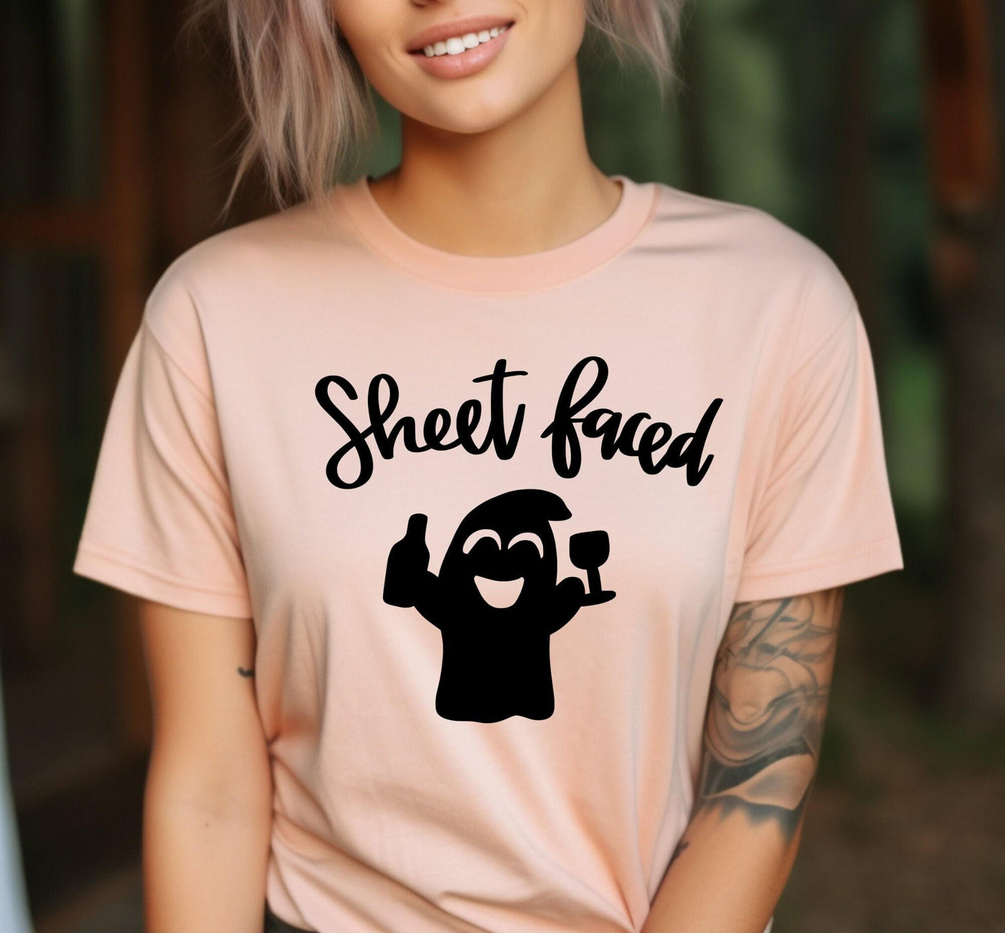 Womens Sheet Faced Cute Ghost Graphic T-Shirt