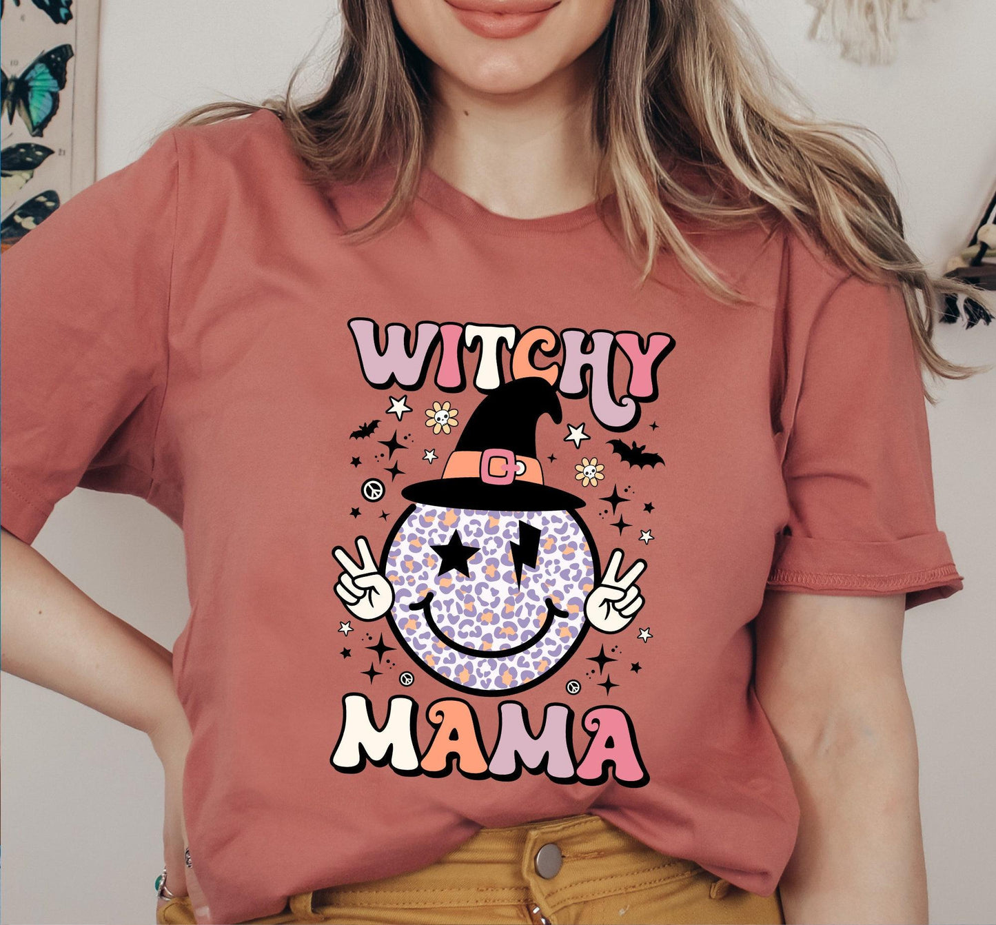 Witchy Mama Smiley Face Peace Sign Graphic T-Shirt