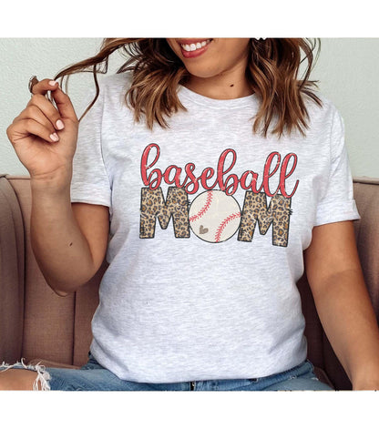 Baseball Mom Leopard Print Women's Graphic T-Shirt