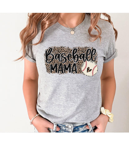 Baseball Mama Leopard Print Women's Graphic T-Shirt