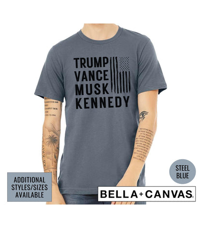 Trump Vance Musk Kennedy American Flag Graphic T-Shirt