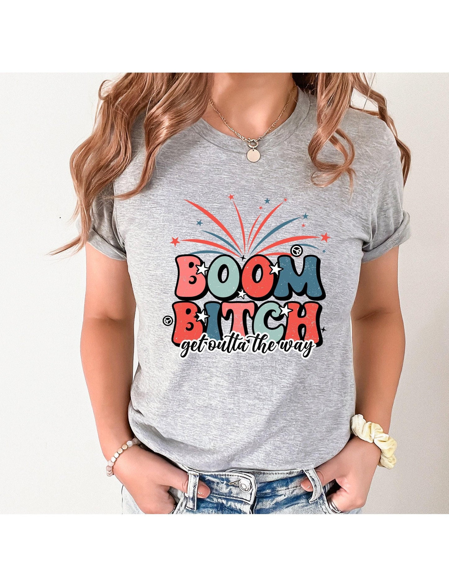 Boom Bitch Get Outta Way Fireworks Graphic T-Shirt