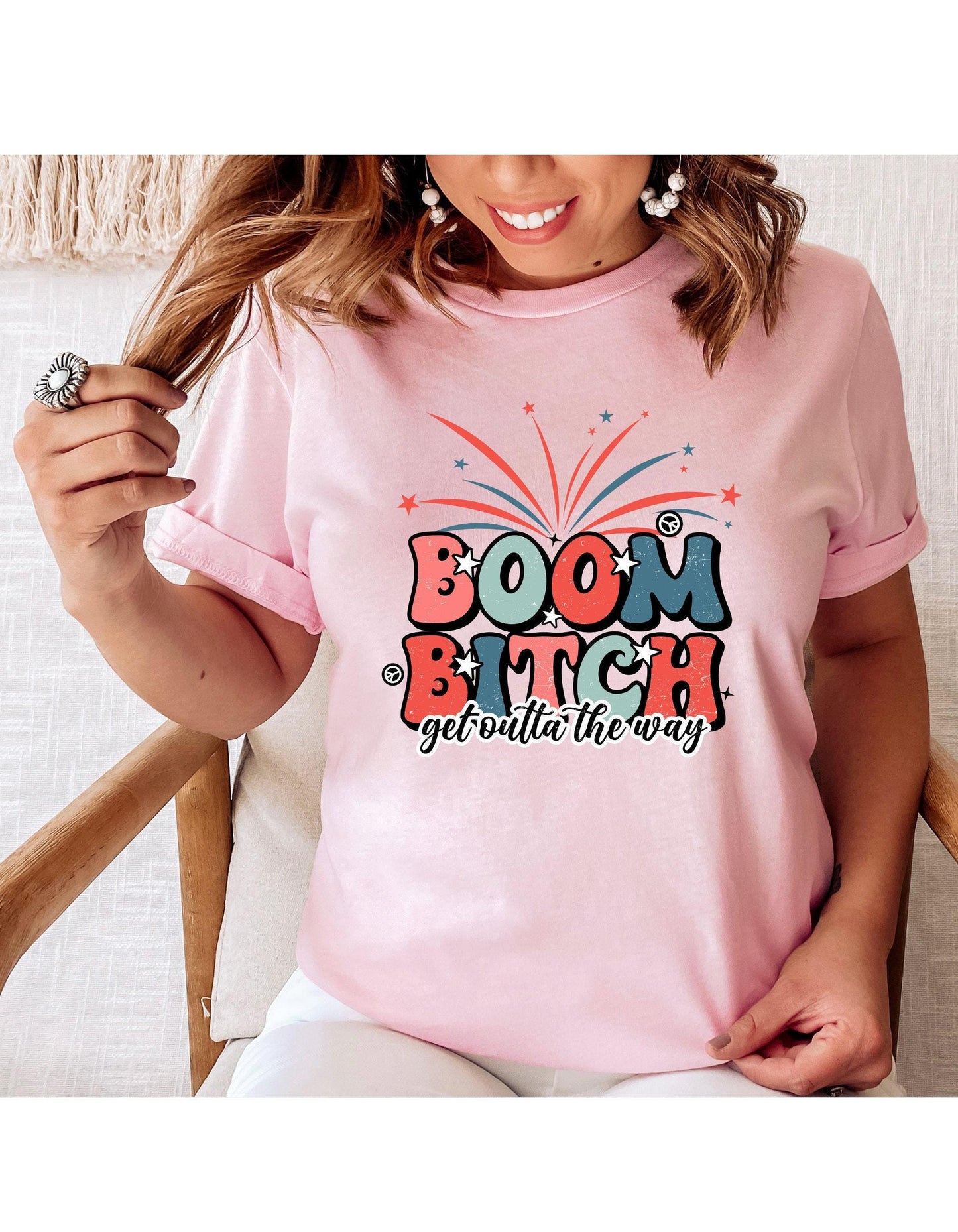 Boom Bitch Get Outta Way Fireworks Graphic T-Shirt